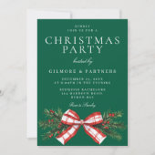 Feestelijke Bow Green Corporate Christmas Party Kaart (Voorkant)