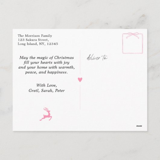 Feestelijke Bow & Trees Doodle Pink Holiday Briefk Feestdagenkaart (Achterkant)