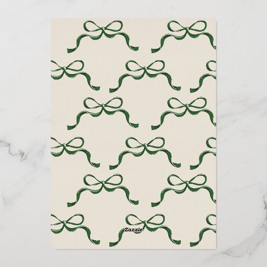 Feestelijke Bows Cream & Groen Echt Goud Ovaal Fot Folie Feestdagenkaart (Achterkant)