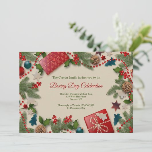 Feestelijke Boxing Day Uitnodigingen (Staand voorkant)