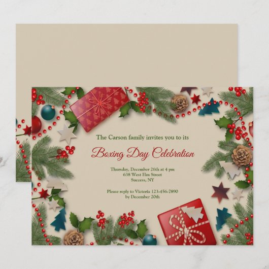 Feestelijke Boxing Day Uitnodigingen (Voorkant / Achterkant)