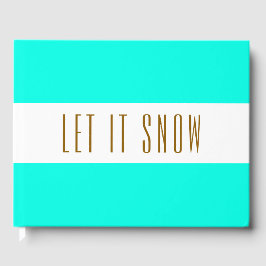 Feestelijke Bright Aqua White Stripes LAAT IT SNEE Gastenboek