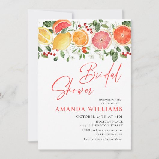 Feestelijke Bright Floral Citrus Slice Bridal Brun Kaart (Voorkant)