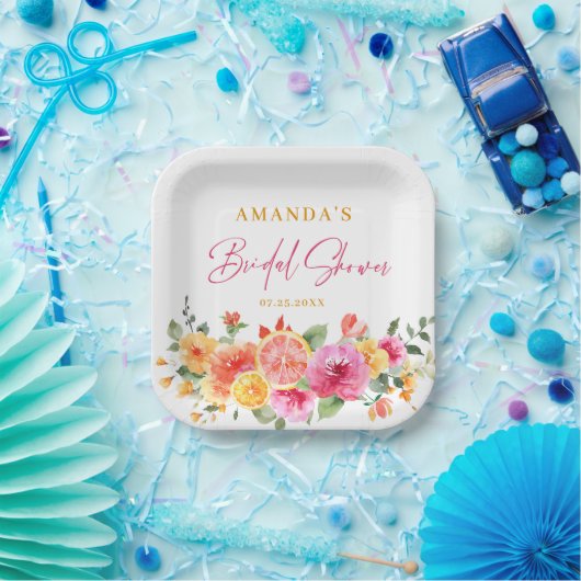 Feestelijke Bright Flowers Slice Citrus Vrijgezell Papieren Bordje (Feest)