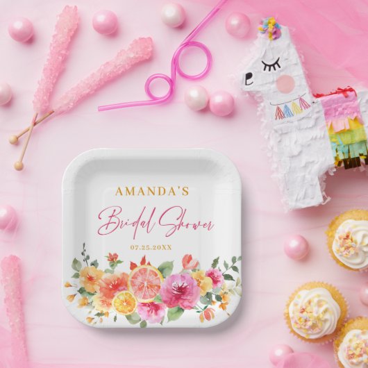 Feestelijke Bright Flowers Slice Citrus Vrijgezell Papieren Bordje (Feest)