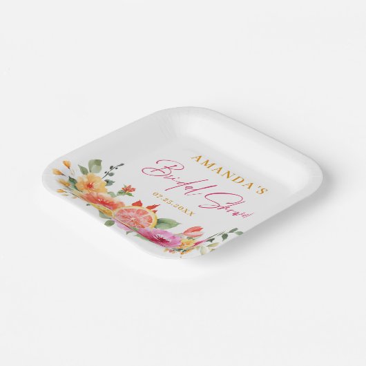 Feestelijke Bright Flowers Slice Citrus Vrijgezell Papieren Bordje (Gebogen)