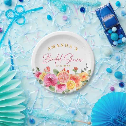 Feestelijke Bright Flowers Slice Citrus Vrijgezell Papieren Bordje (Feest)