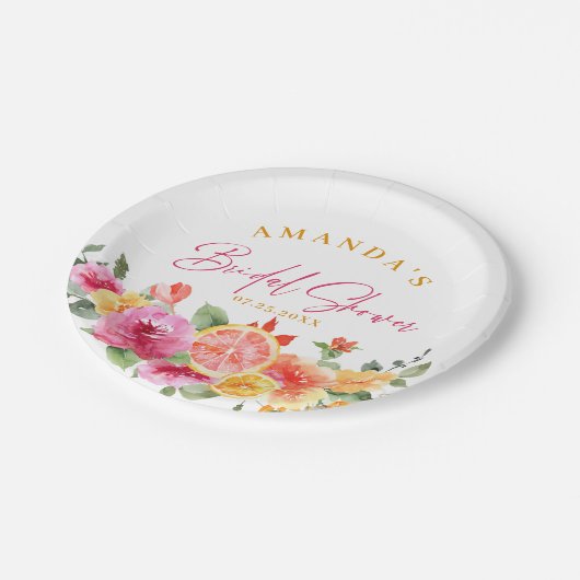 Feestelijke Bright Flowers Slice Citrus Vrijgezell Papieren Bordje (Gekanteld)