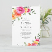 Feestelijke Bright Pink Sinaasappel Flowers Weddin Kaart (Staand voorkant)