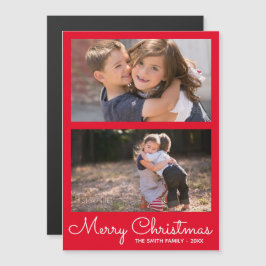 Feestelijke Bright Red 2 foto vakantie collage Magnetische Uitnodiging