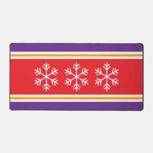 Feestelijke Bright Red Royal Paarse Stripes Sneeuw Bureaumat