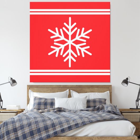 Feestelijke Bright Red White Racing Stripes Snowfl Canvas Afdruk (Insitu (Slaapkamer))