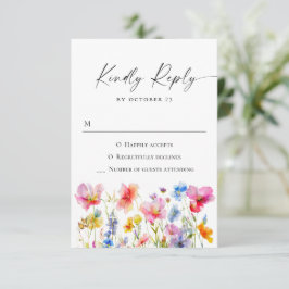 Feestelijke Bright Waterverf Flowers Bruiloft RSVP Kaartje