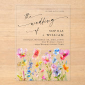 Feestelijke Bright Waterverf Wild Flowers Bruiloft Acryl Uitnodigingen (Voorkant)