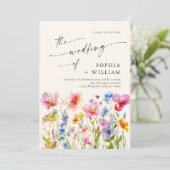 Feestelijke Bright Waterverf Wild Flowers Bruiloft Kaart (Staand voorkant)