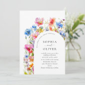 Feestelijke Bright Waterverf Wild Flowers Bruiloft Kaart (Staand voorkant)