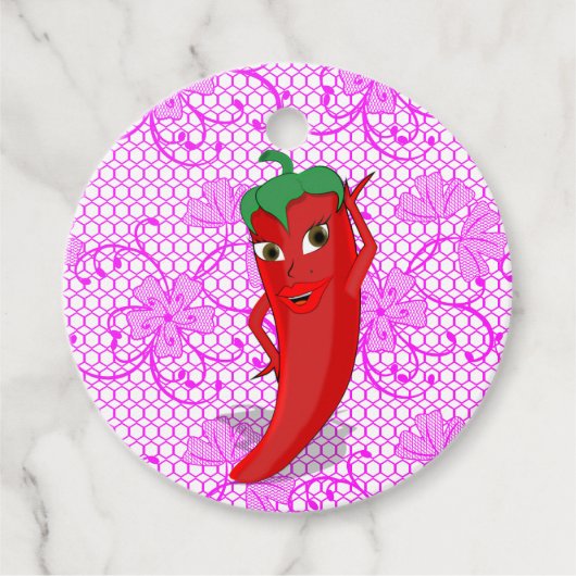 Feestelijke Bruidsdouche Met Rode Hete Peper Diva Bedankjes Labels (Voorkant)