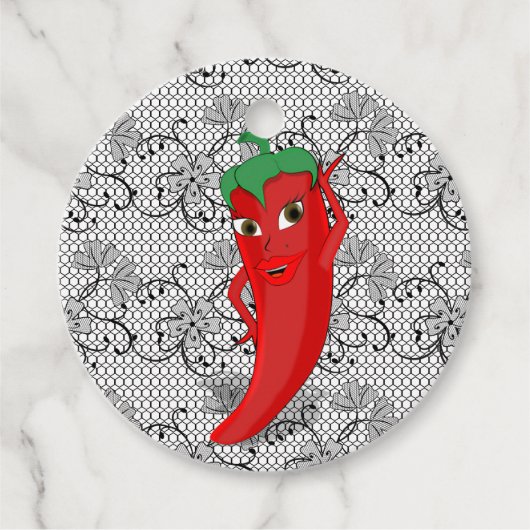 Feestelijke Bruidsdouche Met Rode Hete Peper Diva Bedankjes Labels (Voorkant)