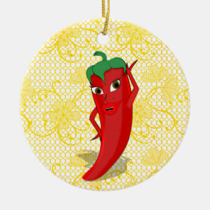 Feestelijke Bruidsdouche Met Rode Hete Peper Diva Keramisch Ornament
