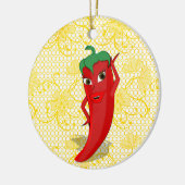 Feestelijke Bruidsdouche Met Rode Hete Peper Diva Keramisch Ornament (Links)