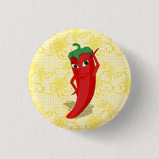 Feestelijke Bruidsdouche Met Rode Hete Peper Diva Ronde Button 3,2 Cm (Voorkant)
