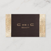 Feestelijke Bruin Linnen FAUX Gouden Sequin Schoon Visitekaartje (Voorkant)
