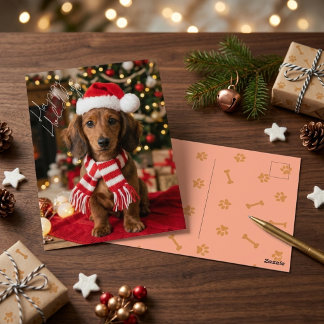 Feestelijke bruine dachshond gezellige kersthuisdi briefkaart