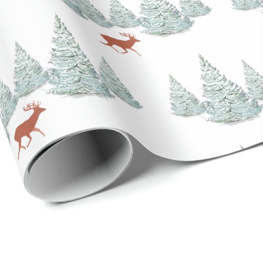 Feestelijke bruine herten onder besneeuwde spar bo cadeaupapier (Rol Hoek)