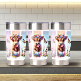 Feestelijke Brushstroke Paas Highland Koe 20oz Geïsoleerde Drinkbeker