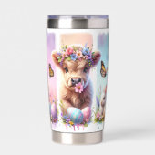 Feestelijke Brushstroke Paas Highland Koe 20oz Geïsoleerde Drinkbeker (Voorkant)