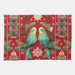 Feestelijke Budgies Kerstmis | Vakantie juichen Theedoek