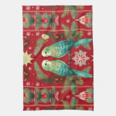 Feestelijke Budgies Kerstmis | Vakantie juichen Theedoek (Verticaal)