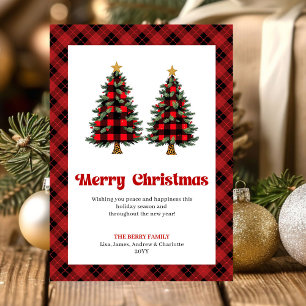 Feestelijke Buffalo Plaid Kerstboom Groet Feestdagenkaart