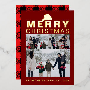 Feestelijke Buffalo Plaid Kerstman Hoed 4 Foto Ker Folie Feestdagenkaart