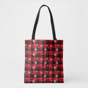 Feestelijke Buffalo ruit rood & zwart met sneeuwvl Tote Bag