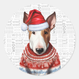 Feestelijke Bull Terrier Hond Wof Word Art Kerstmi Ronde Sticker