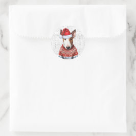 Feestelijke Bull Terrier Hond Wof Word Art Kerstmi Ronde Sticker