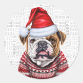 Feestelijke Bulldog en Woof Word Art Kerstmis Ronde Sticker (Voorkant)