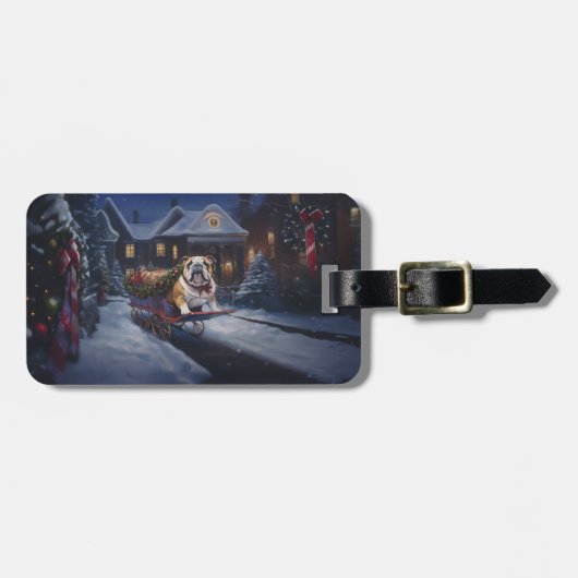 Feestelijke Bulldog in een Winter Wonderland - Ker Bagagelabel (Voorkant horizontaal)