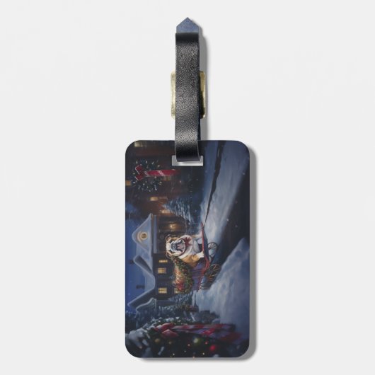 Feestelijke Bulldog in een Winter Wonderland - Ker Bagagelabel (Achterkant verticaal)