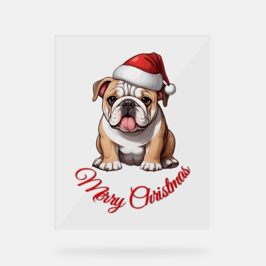 Feestelijke Bulldog Merry Christmas Classic T-shir Acryl Bord (Voorkant)
