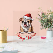 Feestelijke Bulldog Merry Christmas Classic T-shir Acryl Bord (Huwelijk)