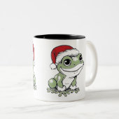 Feestelijke Bullfrog Christmas Design Tweekleurige Koffiemok (Voorkant rechts)
