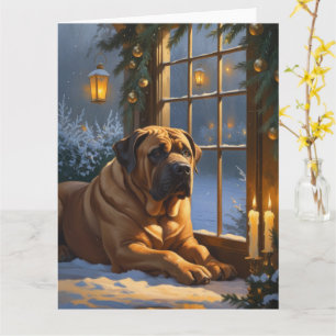 Feestelijke Bullmastiff met kerstverlichting Vakan Kaart