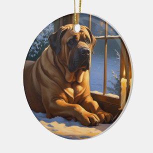 Feestelijke Bullmastiff met kerstverlichting Vakan Keramisch Ornament