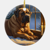 Feestelijke Bullmastiff met kerstverlichting Vakan Keramisch Ornament (Achterkant)