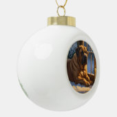 Feestelijke Bullmastiff met kerstverlichting Vakan Keramische Bal Ornament (Links)