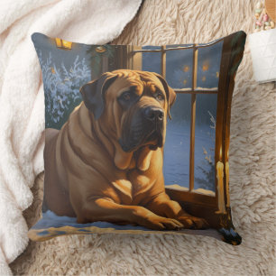 Feestelijke Bullmastiff met kerstverlichting Vakan Kussen