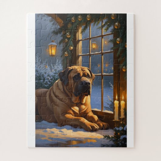 Feestelijke Bullmastiff met kerstverlichting Vakan Legpuzzel (Verticaal)