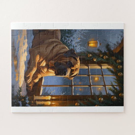 Feestelijke Bullmastiff met kerstverlichting Vakan Legpuzzel (Horizontaal)